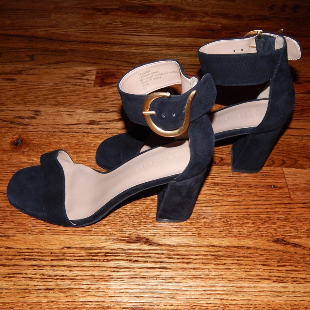 Aerosoles Suede Chunky Heel Ankle Strap Sandal Heel